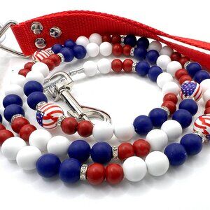Dog Leash - Boujee Patriotic Beaded - Handmade - Beads, Rhinestones